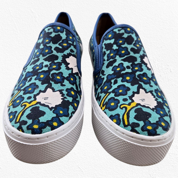 Coach Cameron Blue Green Yellow Floral Canvas Casual Slip-On Sneakers Size 7 - Picture 3 of 10